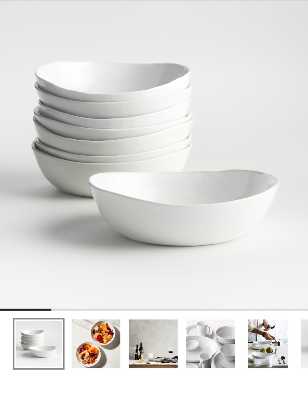 Mercer White Porcelain Low Bowls, Set of 8